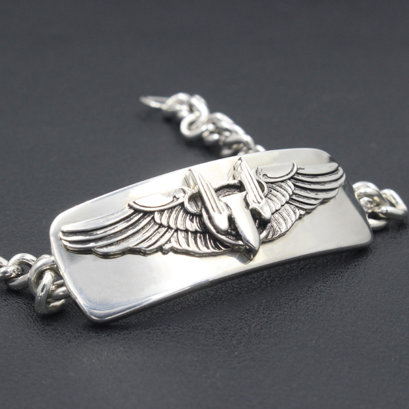 Mens Us Army Air Force Aerial Gunner wing Sterling Silver Bracelet Bangle