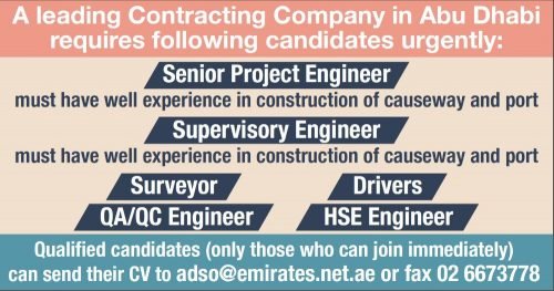 Urgently required staff for abudhabi based construction company