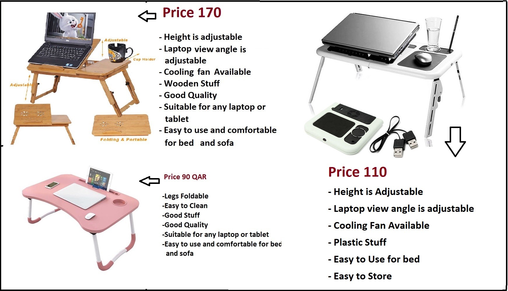 Wooden laptop Table with cooling Fan -Doha