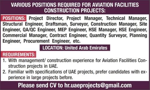 VARIOUS POSITIONS REQUIRED FOR AVIATION FACILITIES CONSTRUCTION PROJECTS