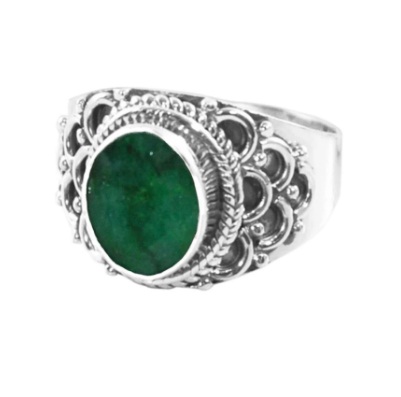 Royalty Cushion Cut Raw Emerald Ring in 925 Sterling Silver