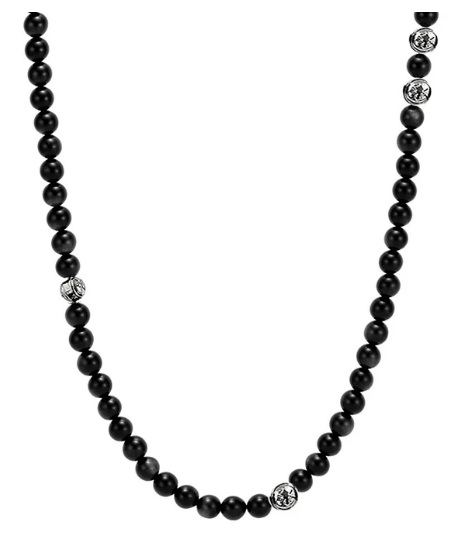 Buy Beaded Necklace with Black Onyx and Silver for Men