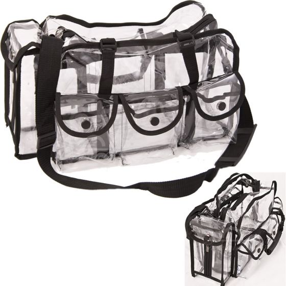 LARGE CARRY CLEAR SET BAG WITH 6 EXTERNAL POCKETS, TISSUE HOLDER