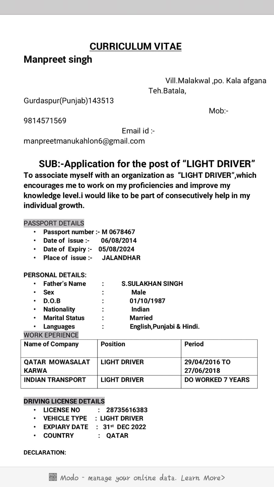 Qatar driving license holder looking suitable job