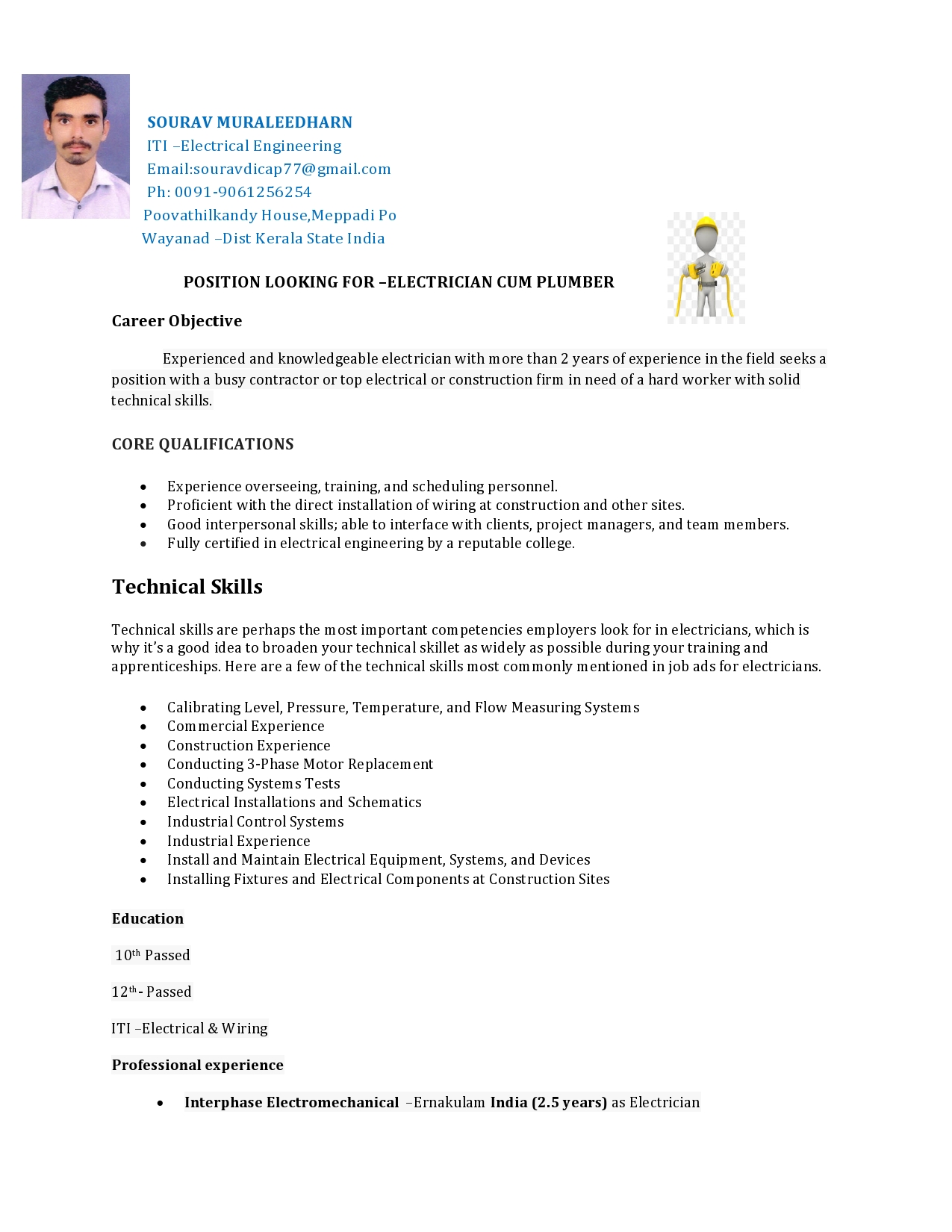 ITI Qualified Electrician seeking suitable opportunity for him