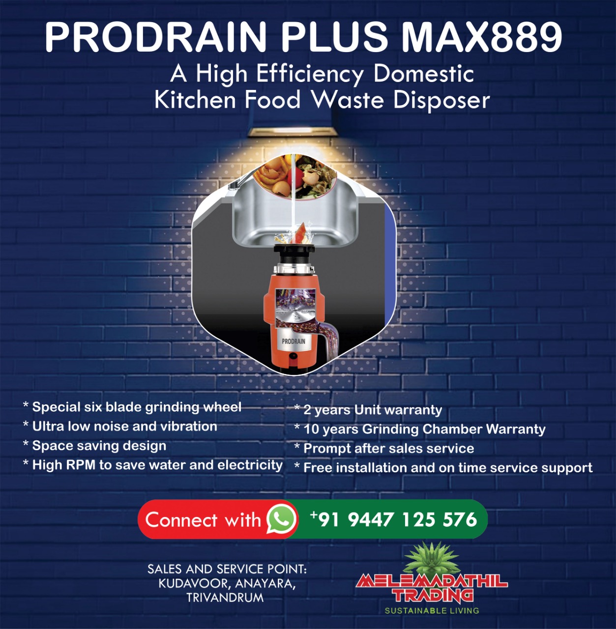 Prodrain Residential Kitchen Food Waste Disposer